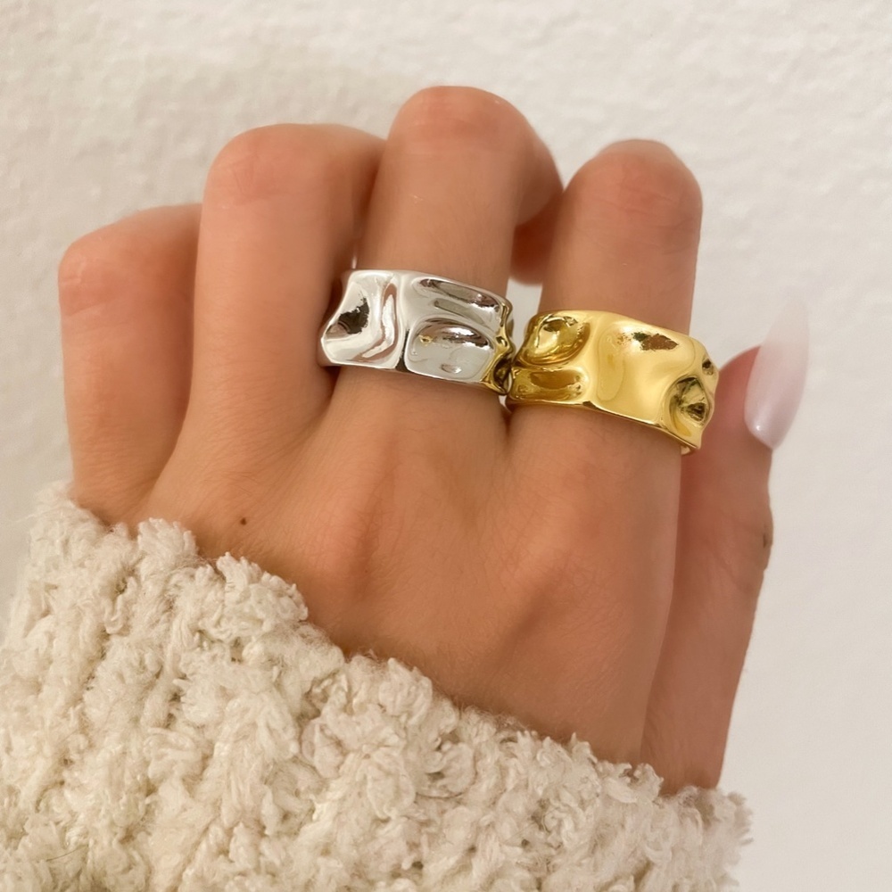925 Sterling Silver Chunky Ring Thick Bold Geometric Textured Statement Ring